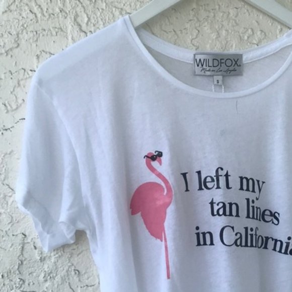 Wildfox I Left My Tanlines In California White Flamingo Tee BNWT - Picture 3 of 5